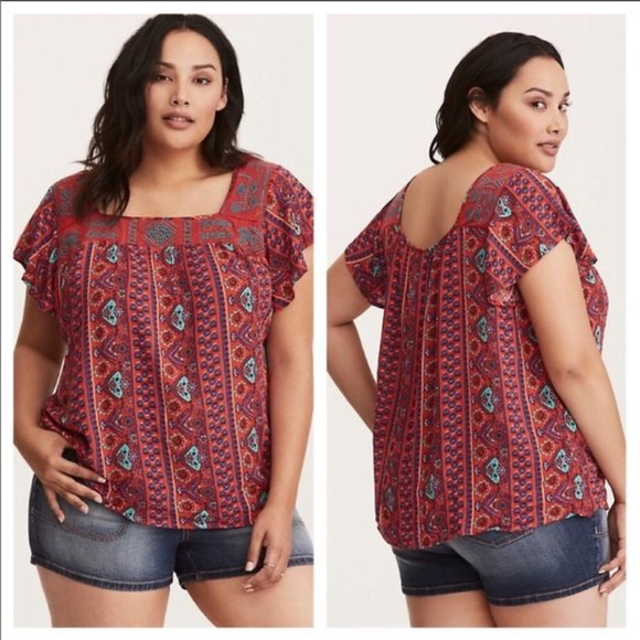 torrid Tops - Torrid Red Blue Aztec Southwest Western top (773) 🦋